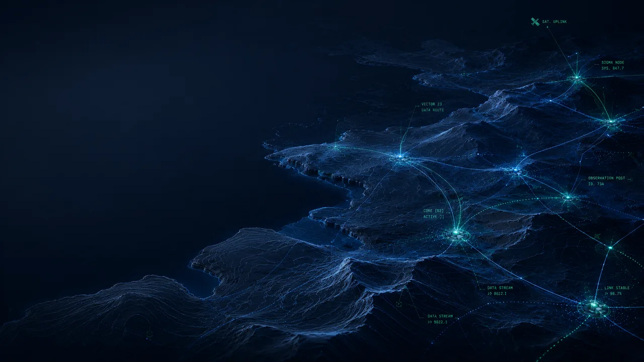 Topographic network paths — sites operating independently across geographic contours